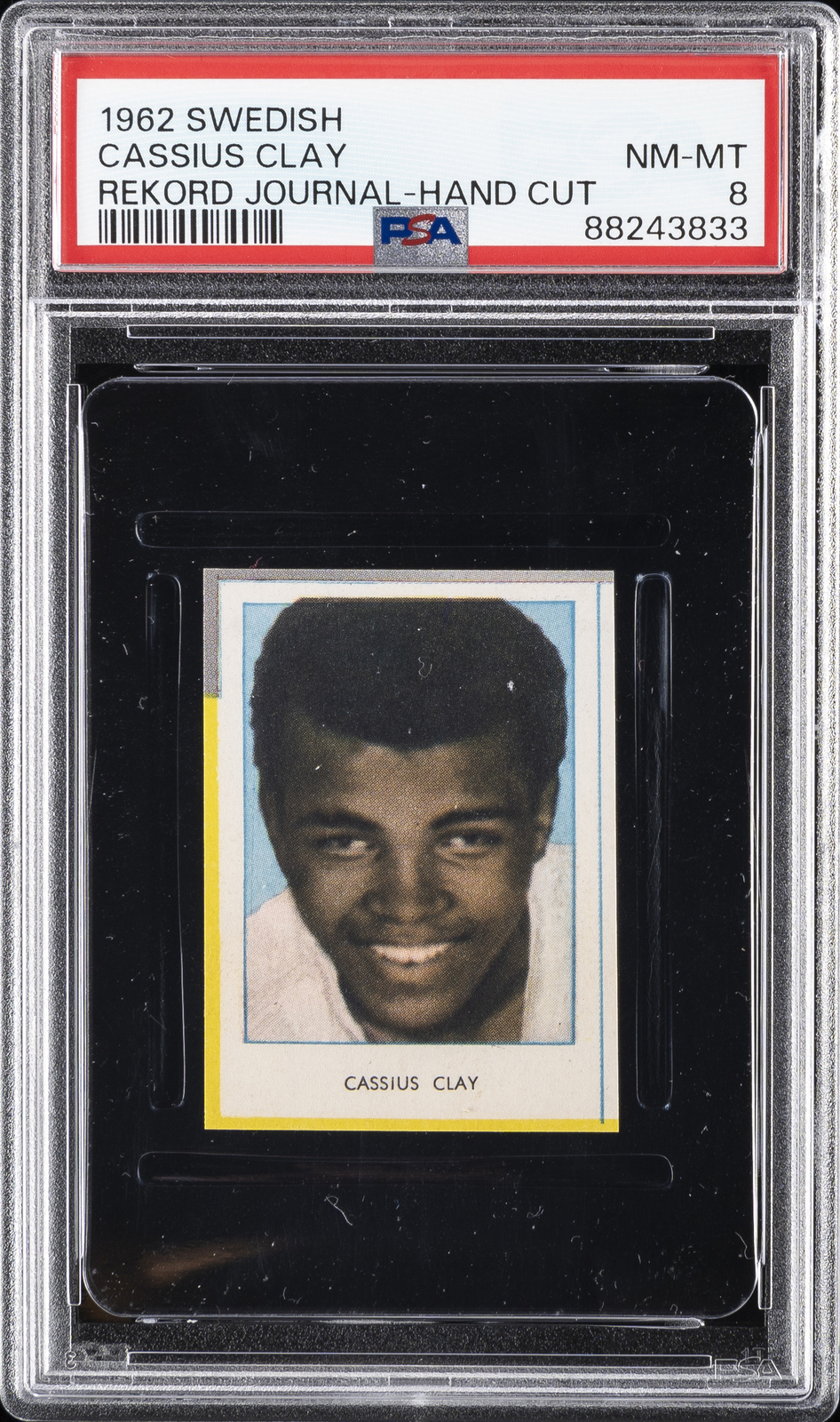 1962  Muhammad Ali - PSA 8 - SWEDISH REKORD JOURNAL-HAND CUT CASSIUS CLAY RC USA