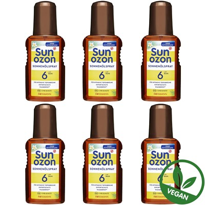 6 x 150 ml | Sunozon Classic Sonnenölspray LSF 6 Wasserfest Öl Bräune Vegan
