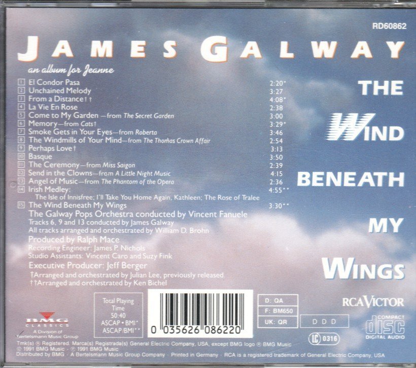 RD60862 James Galway Wind Beneath My Wings CD UK Rca Victor 1991