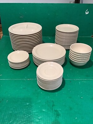 72 pc Prolon Melmac Melamine Plate Bowl Set Beige Divider Plate Bowl  Saucer)