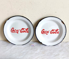 Vintage Coca Cola Werbe Eisen Emaille Dekorativ Teller Set Mit 2 IE136