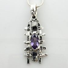 Modern One of a Kind Sterling Silver Purple Amethyst Weave Pendant
