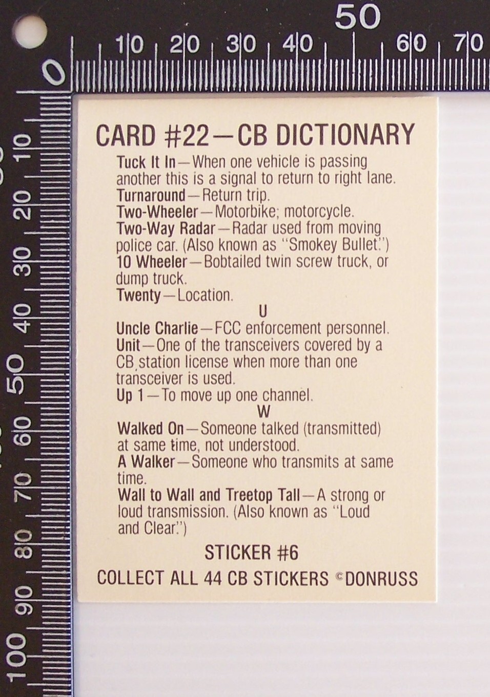 VINTAGE 1978 DONRUSS CB RADIO DICTIONARY 27MHz SOUVENIR PROMO STICKER