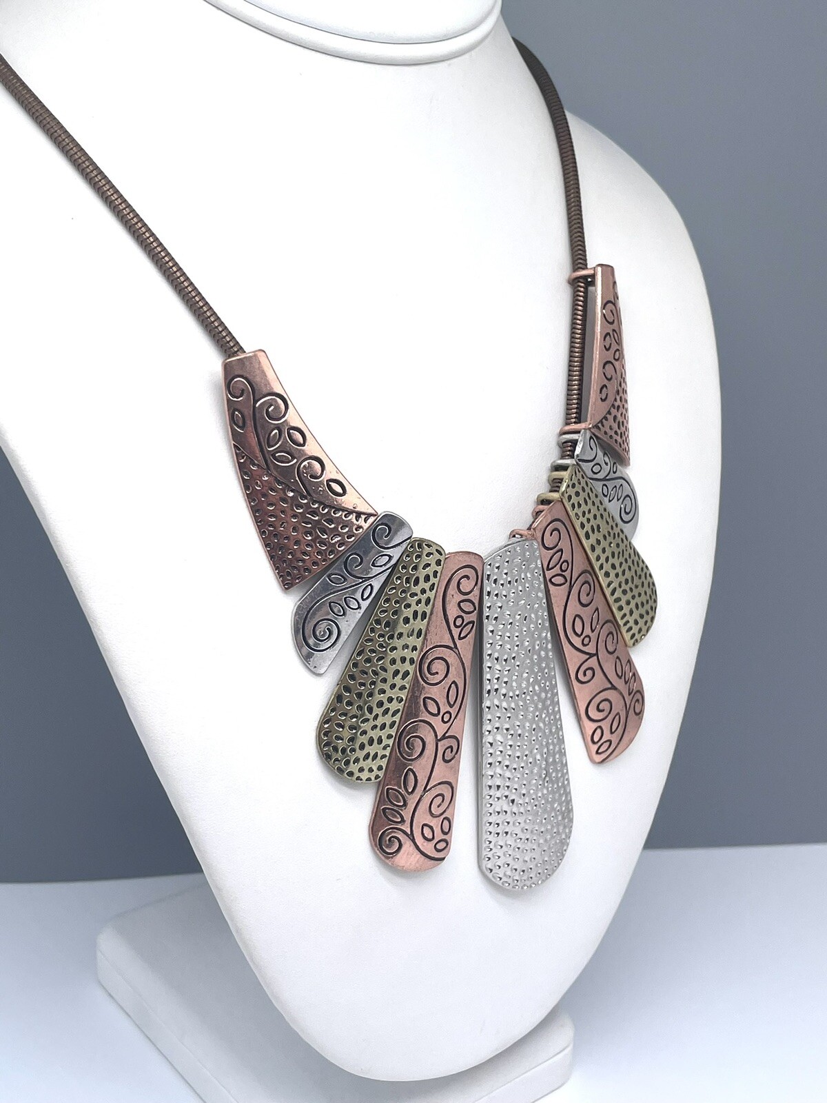 Copper Silver Gold Tone 22 Inch Rectangular Penda… - image 2