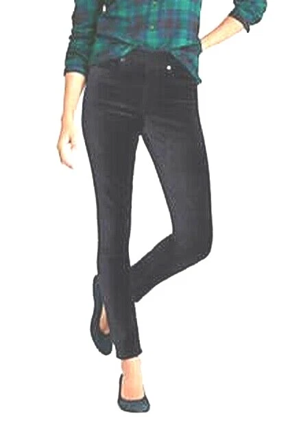 Land's End Women's High Rise Velvet Pull On Skinny Pants, Black