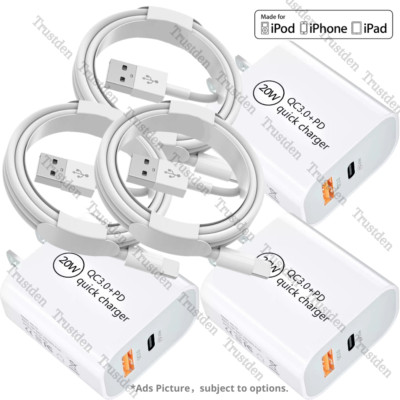 QC PD Charger 20W Power Adapter Cube USB Cable For iPhone 14 13 12 11 XR X 8 7 6