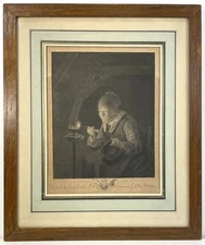 GERARD DOU Dutch 1789 Engraving Antique Mat & Frame. Witch Magic Medicine Woman