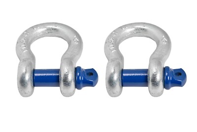 2x Galvanized 3/4'' Bow Shackles D Rings Blue Screw 7/8'' Pin Jeep CJ  4 3/4 Ton