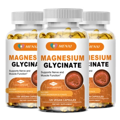 MENXI Magnesium 3 x 120 Kapseln 400mg Hochdosiert Knochen Zähne Glycinat von Magnesium