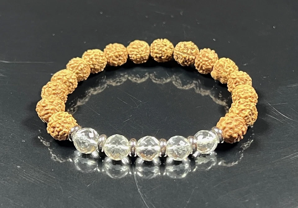 Brazalete elástico de cuarzo cristal 5 Mukhi (cinco caras) Chikna Rudraksha y Foto 3 de 4