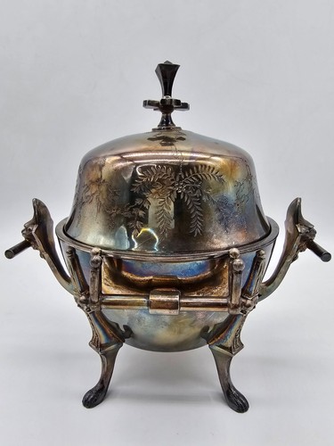 Antique Rogers Smith & Co New Haven 1877 Footed Butter Dish? Gothic Etched Plate - Picture 3 of 16