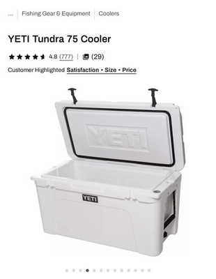 YETI Tundra 75 Cooler Box White 75qt 32x18x18in Plastic Drain