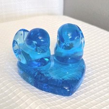 Vtg Blue Birds of Happiness Glass Figurine 1993 Leo Ward Signed Heart Base