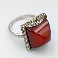 Vintage Sterling Silver 925 Carnelian  Marcasite Cocktail Ring Sz 7