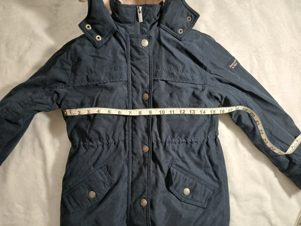 Abercrombie Kids Navy Blue with Pink Faux Fur Hooded Girls Parka Coat Size 9/10 - Image 4 of 4