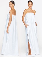 MIKOH Tobago Strapless Maxi Dress Women's 2/M White Linen High Slits Pockets