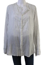 Pas De Calais Women Striped Basic Button-Up Top White Long Sleeve Size 36