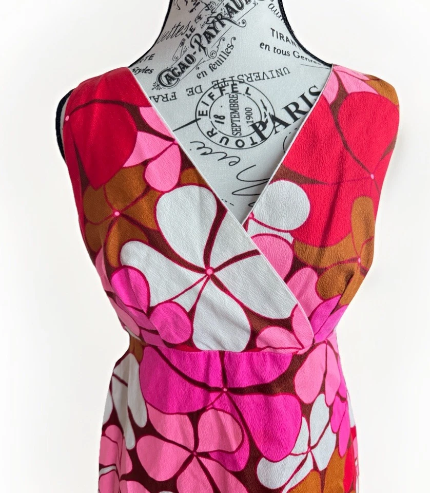 Vintage Handmade Big Pink Floral Flowers Aloha Hawaiian Style Dress - Image 3 of 4