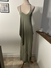 Fashion Nova Sage Ribbed Knit Strappy V-Neck Maxi Dress Long Size S D3051