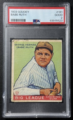 GEORGE HERMAN BABE RUTH PSA 2 1933 GOUDEY BASEBALL #181 VINTAGE YANKEES 5523