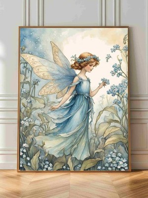 Forget-Me-Not Flower Fairy Canvas Wall Art | Blue Botanical Fairy Decor