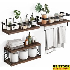 Rustic Floating Shelves Wood Towel Rack Storage Organizer Easy Install 4 Shelves
