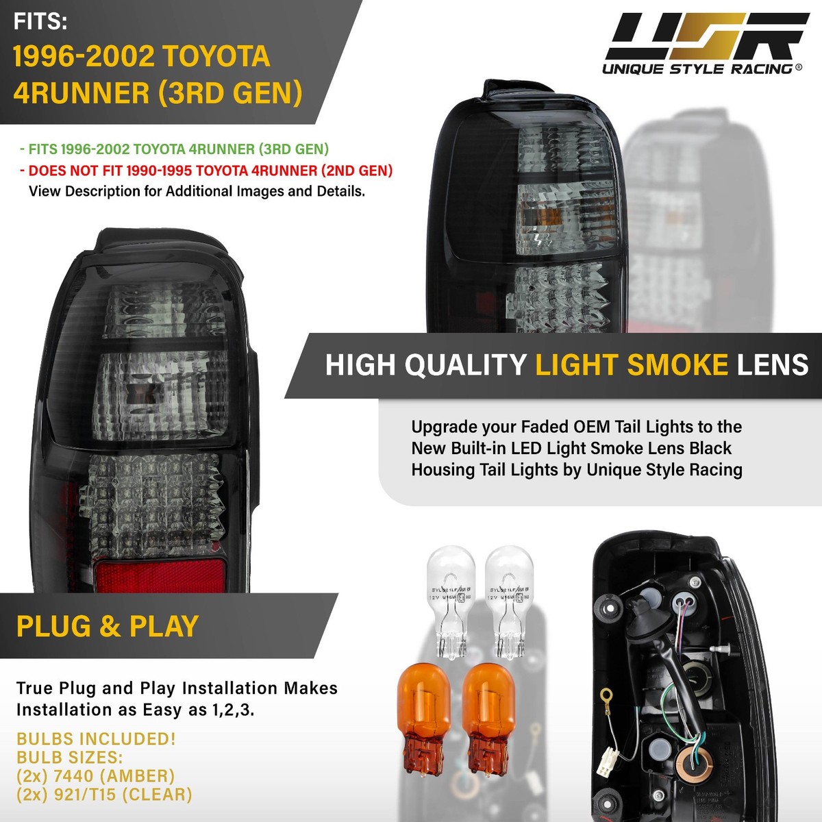 DEPO Black / Smoke Rear Tail Lights Pair for 1996-2002 Toyota 