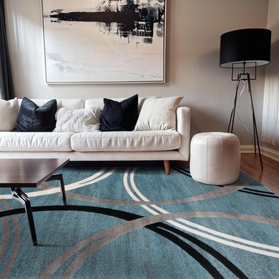 Rugshop Modern Wavy Circles Design Area Rug 7' 10 X 10'2 Blue Kitchen