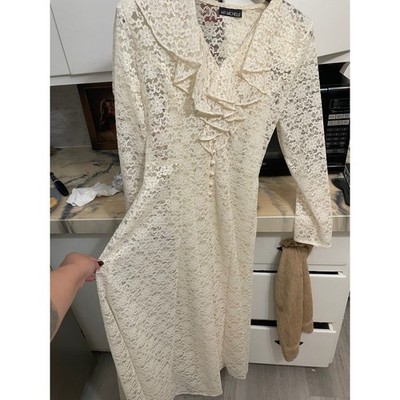 Vintage My Michelle Lace Maxi Dress Cream Pearl Button Ruffle V-Neck Long Sleeve