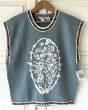 NOS Vintage 90s RUSS Wool Blend Pretty Floral Cottage Sleevless Sweater SMALL