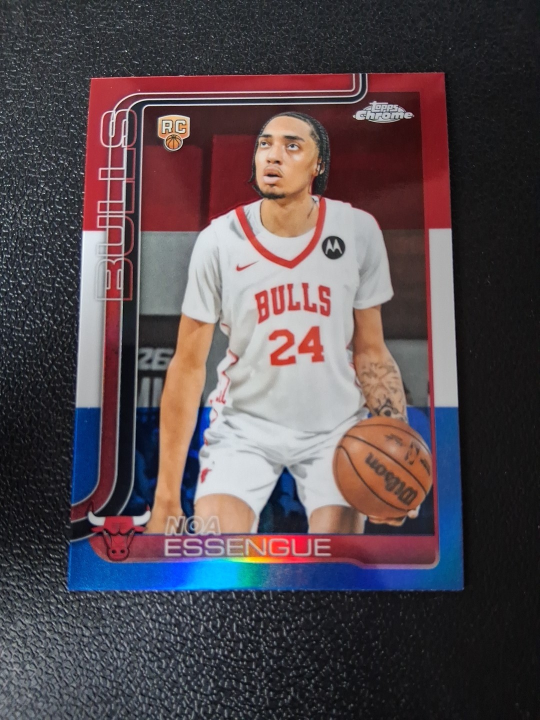 2025 Topps Chrome NBA Red, White, & Blue Refractor #262 Noa Essengue RC - Bulls