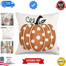 Seasonal 18x18 Throw Pillow Covers - Polka Dot Pumpkin for Cozy Living Spaces