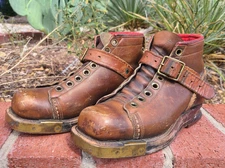 Vtg 1930-1940s Chippewa Shoes Ski Boots Brown Leather Brass Fittings Mountaineer