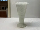 Vintage White Milk Glass Hobnail Trumpet Flower Vase by Anchor Hocking Glass