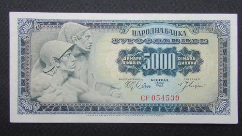 Yugoslavia banknotes 5000 Dinara 1963, P-76, (Parliament), aUNC