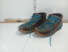 Twisted x chukka driving moc womens 7 brown leather cutout teal shoes T18