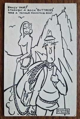 Richard Fisher Comic Postcard Rock Buttress Female Mountain Goat Cartoon 1960s