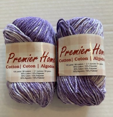 Vtg Lot of 2 Skeins Premier Home Cotton yarn Violet Splash #44-23 2.1 oz 105 yds
