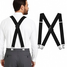 Black Suspenders for Men Heavy Duty - Adjustable 1.5  X-Back Mens Suspenders ...