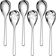 6-Piece Slotted  Solid Serving Spoons Set, 9.4 Inch Stainless Steel Perforated