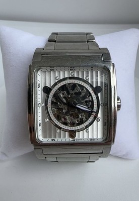 Bulova Men s Self-Winding Skeleton Watch 96A107,  Stainless Steel Square Case