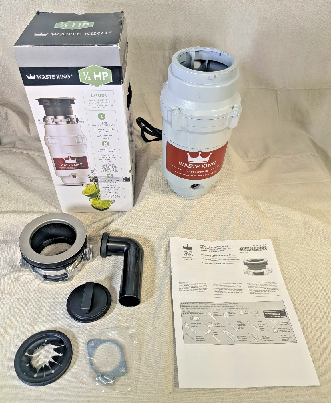 Waste King L-1001 Garbage Disposal with Power Cord, ½ HP, 2600 RPM Open Box