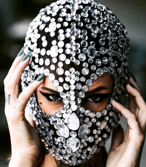 Rhinestone Full Face Mask Festival Burning Man Crystal Stage DJ Dance Face Cover - Image 2 of 4