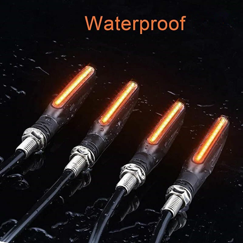 4X Universal Motorcycle LED Flexible Turn Signals Flowing Indicator Amber Lights - Image 2 of 4