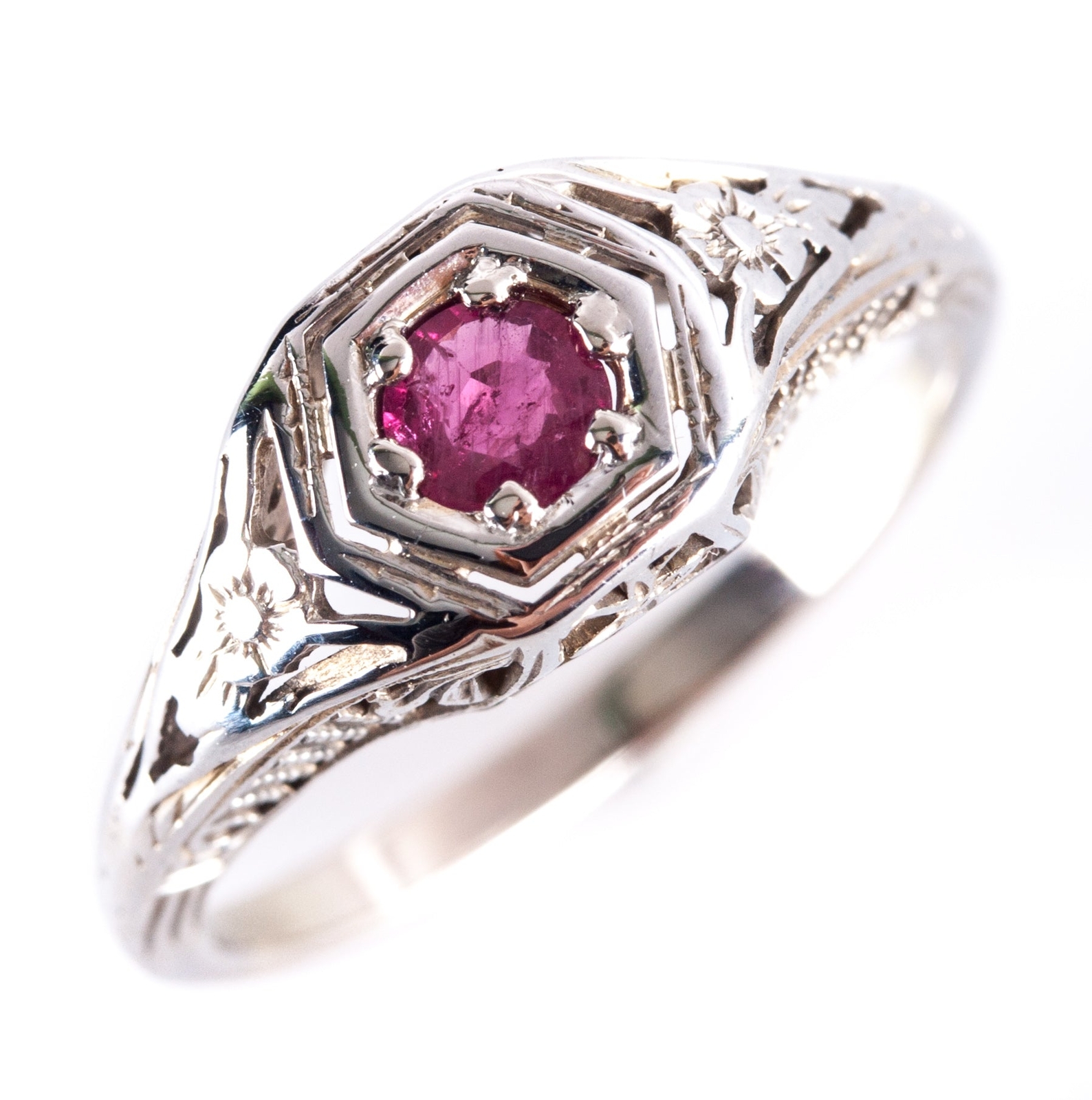 14k White Gold Round AA Ruby Solitaire Filigree S… - image 12