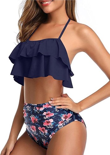 Tempt Me Women Two Piece Swimsuits High Waisted Bikini Ruffle Tummy Control XS - Picture 3 of 6