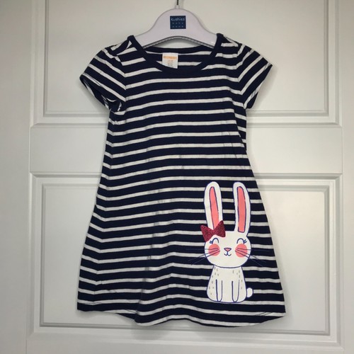 Gymboree Girls Knit Bunny Dress 100% Cotton Navy White Stripes Easter 12-18M - Picture 2 of 9
