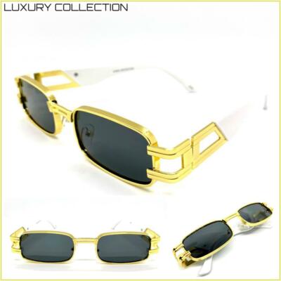 Classy Elegant Sophisticated Retro Modern Hip Hop SUN GLASSES Gold & White Frame