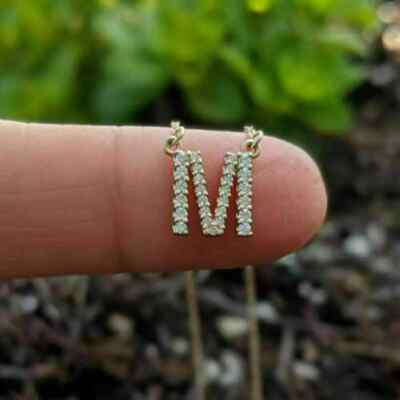 14k Yellow Gold Plated 1.CT Real Moissanite Initial 'M' Letter Pendant Necklace