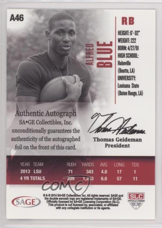 2014 SAGE Hit Auto Black Alfred Blue A46 Rookie Auto RC eBay